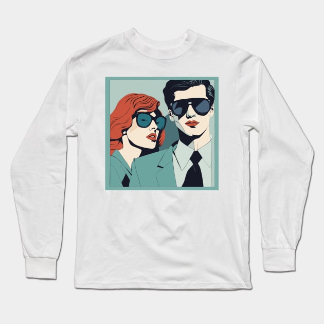 Sunnies Selfies Fashionable Frames Artful Couple Patrick Nagel Art Deco Long Sleeve T-Shirt by di-age7